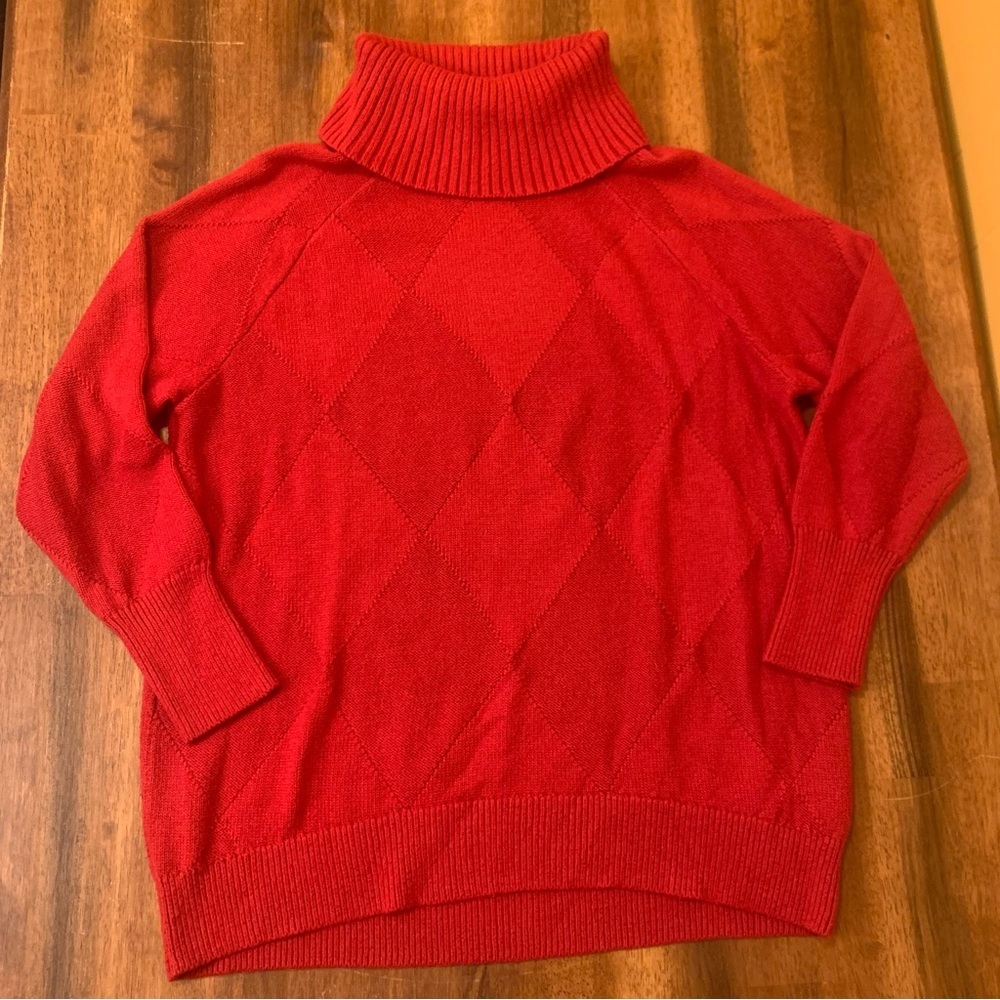 Banana Republic sweater Large Red Cowl Turtleneck Diamond Texture Design Knit
